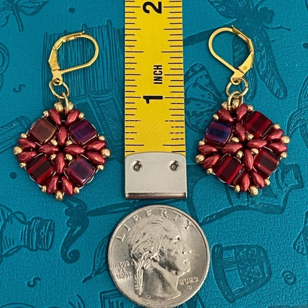 Handmade Ruby Red Czech Glass Bead Gold Tone Drop Earrings